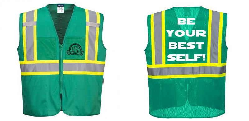 Custom Green Safety Vest Reflective High Visibility with Pockets