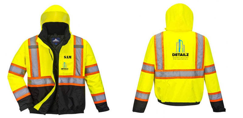 Custom Reflective Hi-Vis 2-in-1 Winter Bomber Jacket in Yellow/Black