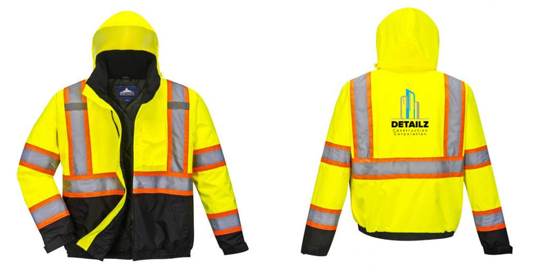 Custom Reflective Hi-Vis 2-in-1 Winter Bomber Jacket in Yellow/Black