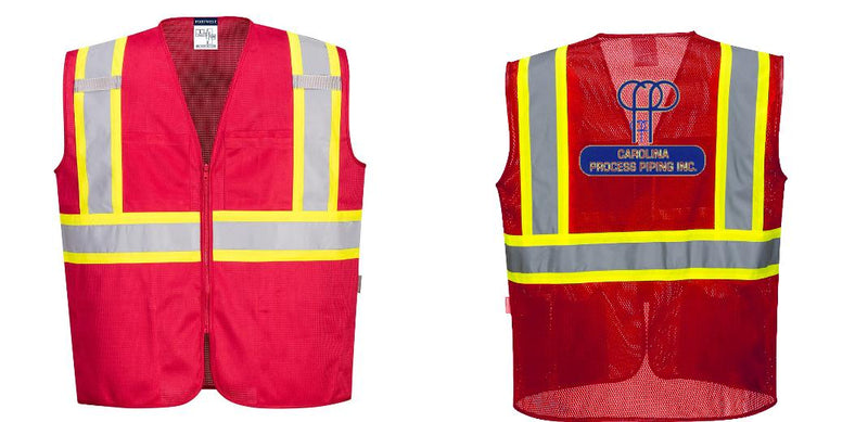 Red Reflective Safety Vest – High Visibility Mesh with Pockets