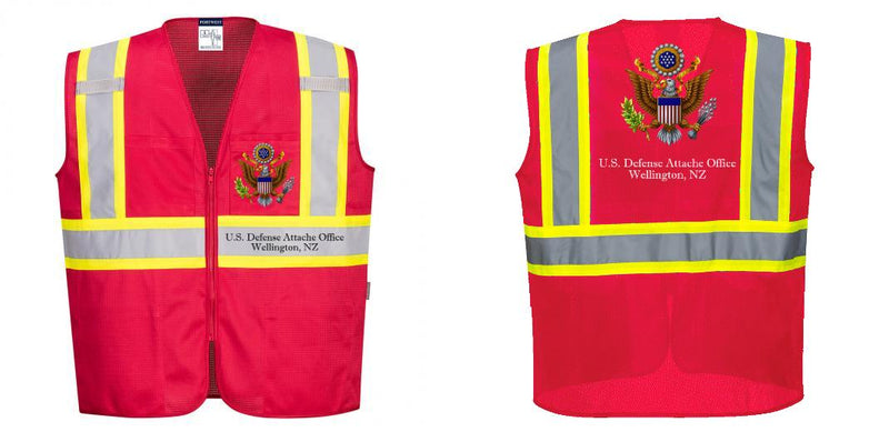 Custom RED Safety Vest Reflective High Visibility with Pockets