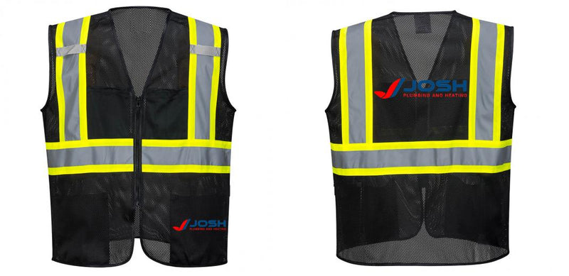 Custom Black Safety Vest Reflective High Visibility with Pockets