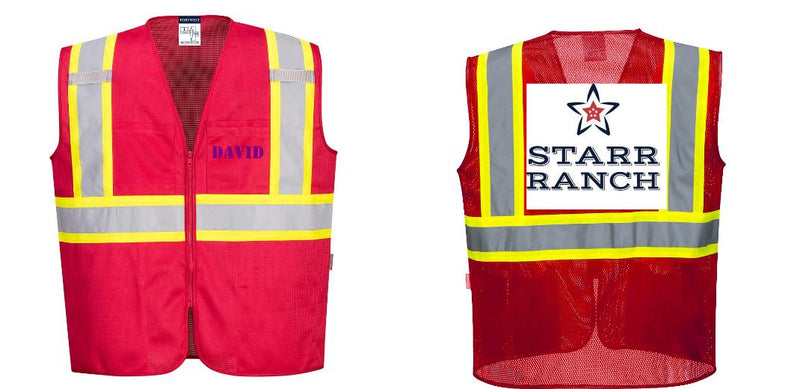 Red Reflective Safety Vest – High Visibility Mesh with Pockets