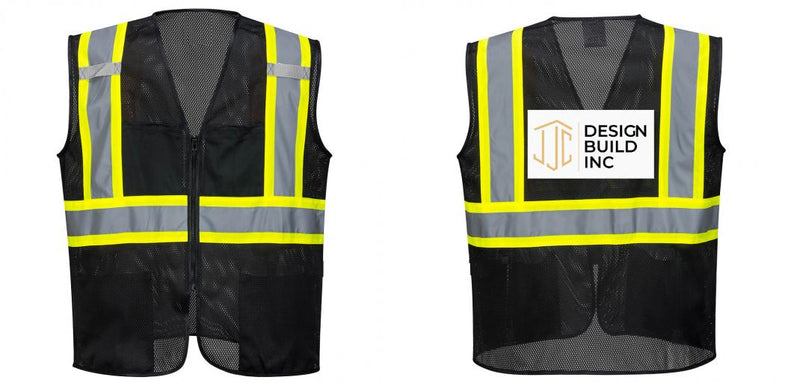 Custom Black Safety Vest Reflective High Visibility with Pockets