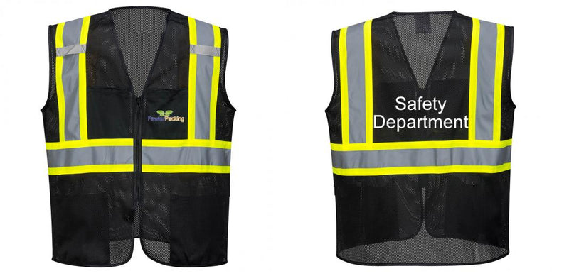 Custom Black Safety Vest Reflective High Visibility with Pockets