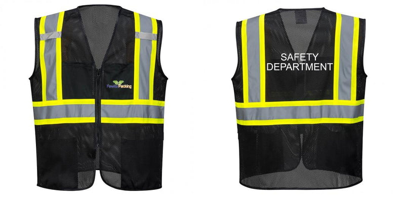 Custom Black Safety Vest Reflective High Visibility with Pockets