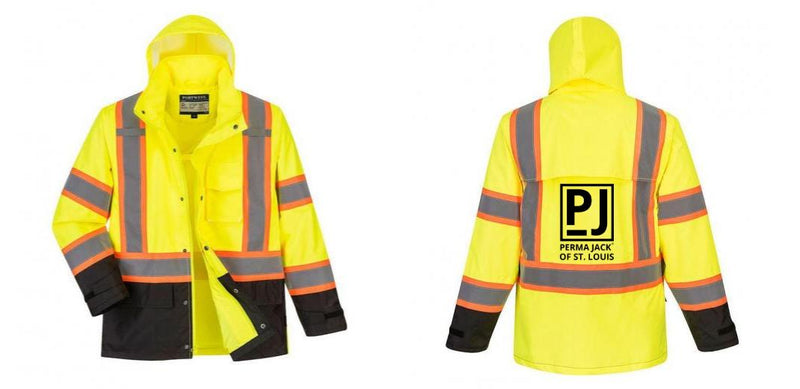 Custom Hi-Vis Rain Jacket with Reflective Tape