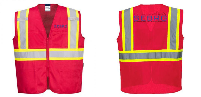 Custom RED Safety Vest Reflective High Visibility with Pockets