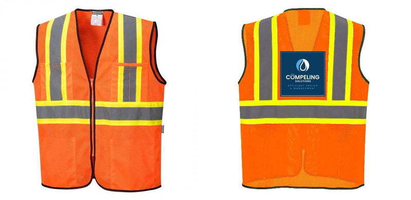 Custom Orange Mesh Class 2 Reflective Safety Vest with Pockets Hi Vis