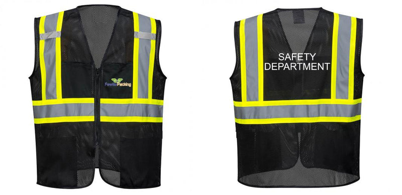 Custom Black Safety Vest Reflective High Visibility with Pockets