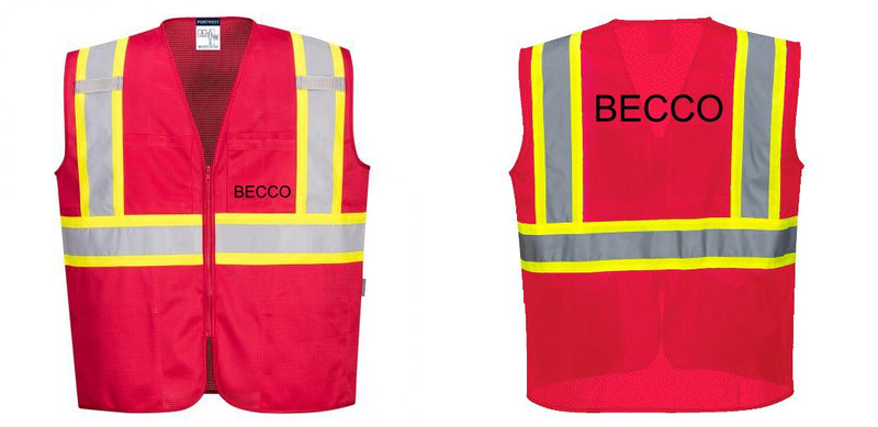 Custom RED Safety Vest Reflective High Visibility with Pockets