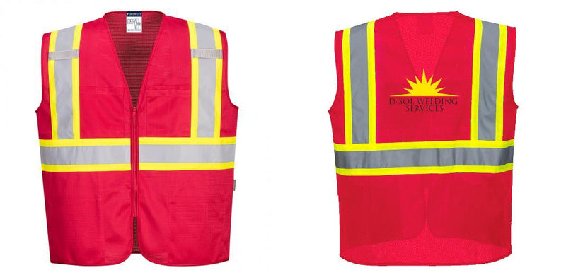 Custom RED Safety Vest Reflective High Visibility with Pockets