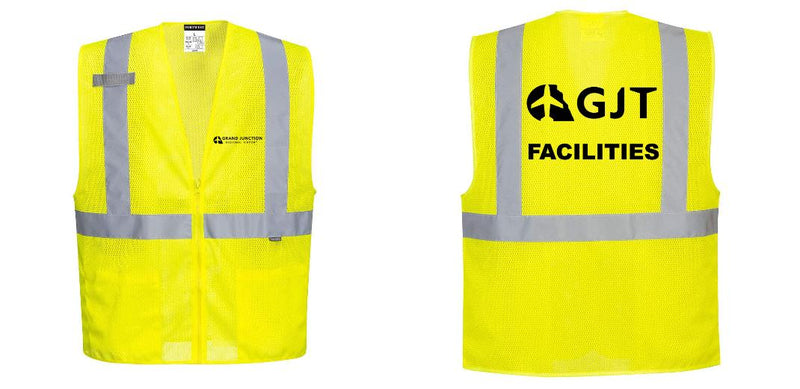 Custom Hi-Vis Yellow Safety Vest – Mesh, Reflective, Zipper Front, ANSI Class 2