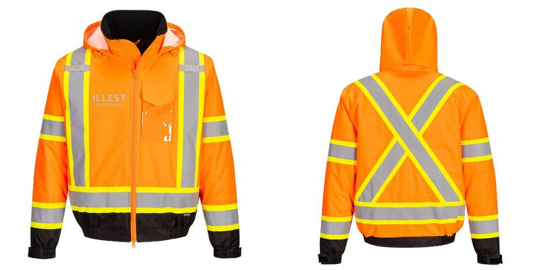 Custom Hi-Vis ORANGE Winter Bomber Jacket with X-Back & Contrast Tape