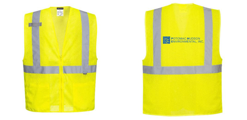Custom Hi-Vis Yellow Safety Vest – Mesh, Reflective, Zipper Front, ANSI Class 2