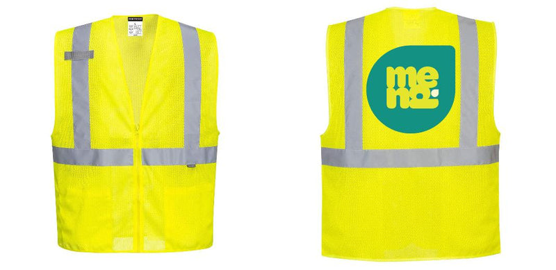 Custom Hi-Vis Yellow Safety Vest – Mesh, Reflective, Zipper Front, ANSI Class 2