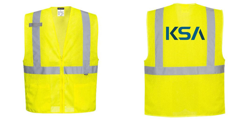 Custom Hi-Vis Yellow Safety Vest – Mesh, Reflective, Zipper Front, ANSI Class 2