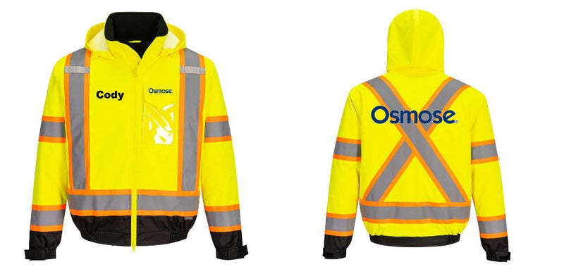 Custom Hi-Vis YELLOW Winter Bomber Jacket with X-Back & Contrast Tape