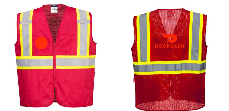 Red Reflective Safety Vest – High Visibility Mesh with Pockets
