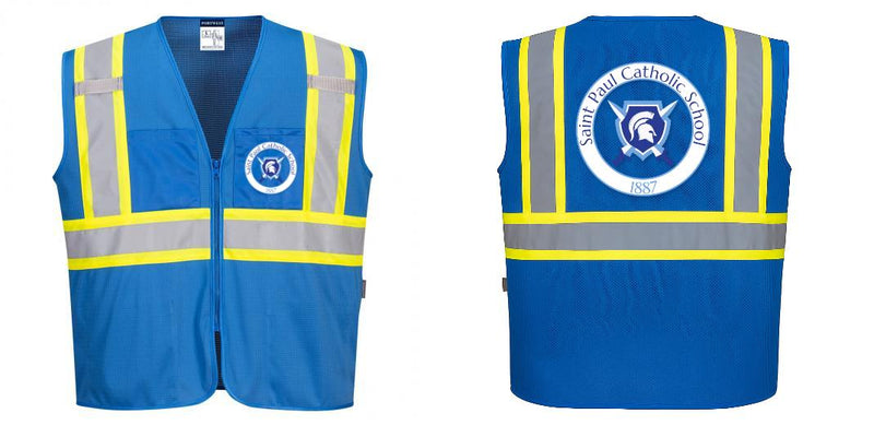 Custom Royal Blue Safety Vest Reflective High Visibility with Pockets