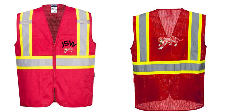 Red Reflective Safety Vest – High Visibility Mesh with Pockets