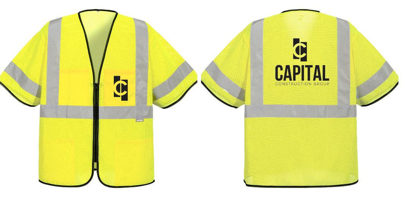 Custom Hi-Vis Yellow Mesh Safety Vest with Sleeves – ANSI Class 3, Reflective, Zipper Front