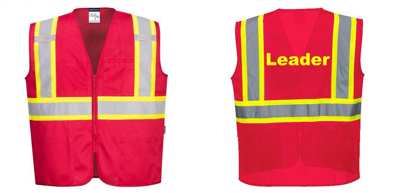 Custom RED Safety Vest Reflective High Visibility with Pockets
