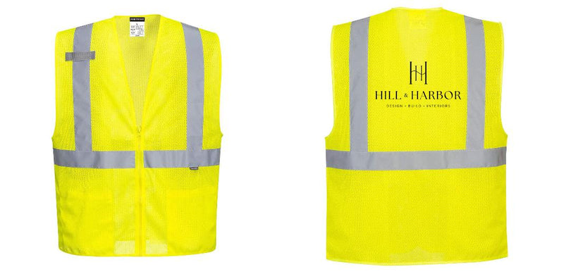 Custom Hi-Vis Yellow Safety Vest – Mesh, Reflective, Zipper Front, ANSI Class 2