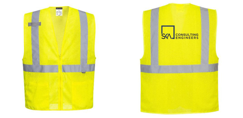Custom Hi-Vis Yellow Safety Vest – Mesh, Reflective, Zipper Front, ANSI Class 2