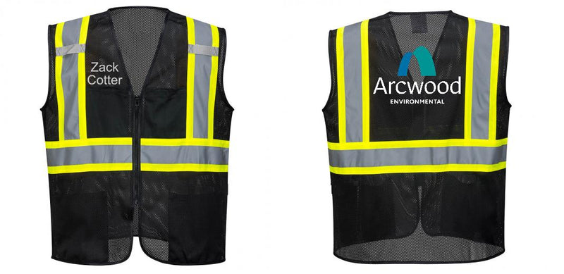 Custom Black Safety Vest Reflective High Visibility with Pockets