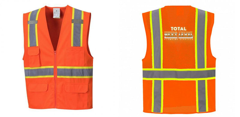 Custom Orange Class 2 Safety Vest with Cooling Mesh Back