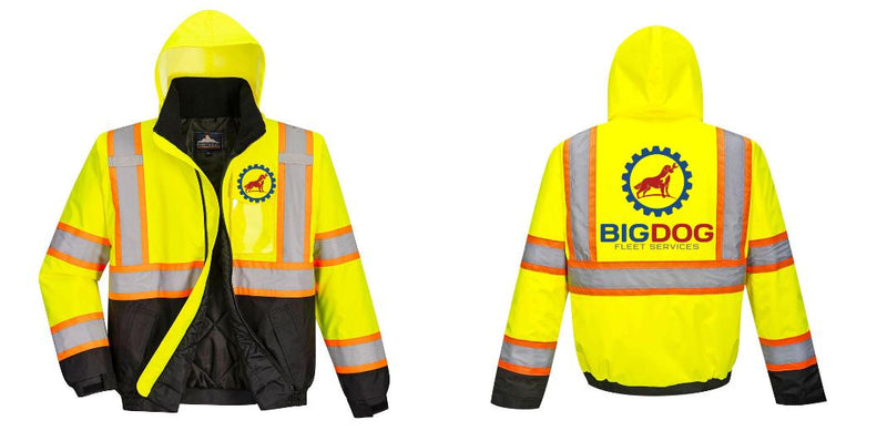 Custom High Visibility Class 3 Yellow/Black Winter Bomber Jacket