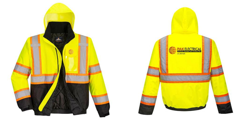 Custom High Visibility Class 3 Yellow/Black Winter Bomber Jacket