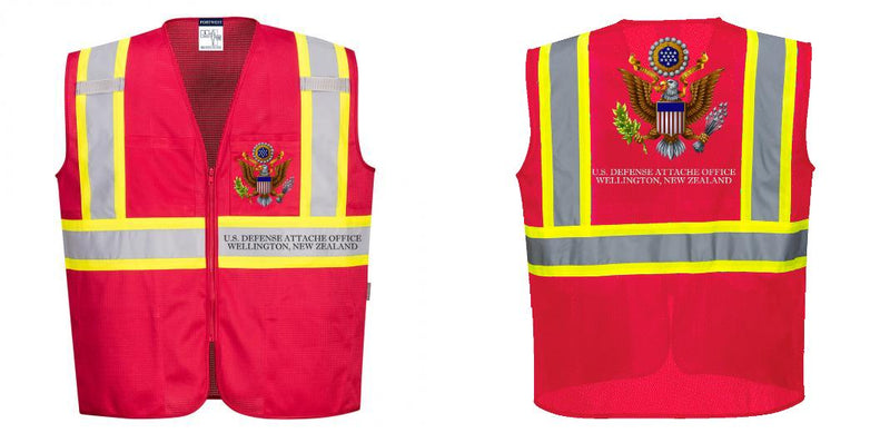 Custom RED Safety Vest Reflective High Visibility with Pockets