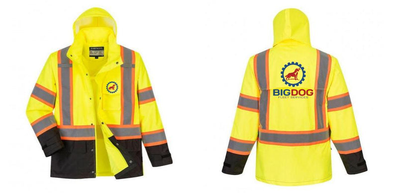 Custom Hi-Vis Rain Jacket with Reflective Tape