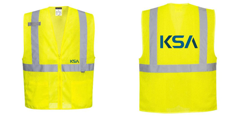 Custom Hi-Vis Yellow Safety Vest – Mesh, Reflective, Zipper Front, ANSI Class 2