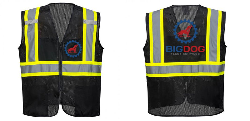 Custom Black Safety Vest Reflective High Visibility with Pockets