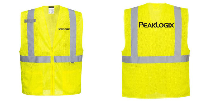 Custom Hi-Vis Yellow Safety Vest – Mesh, Reflective, Zipper Front, ANSI Class 2