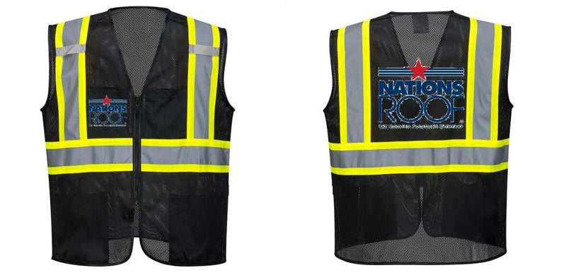 Custom Black Safety Vest Reflective High Visibility with Pockets