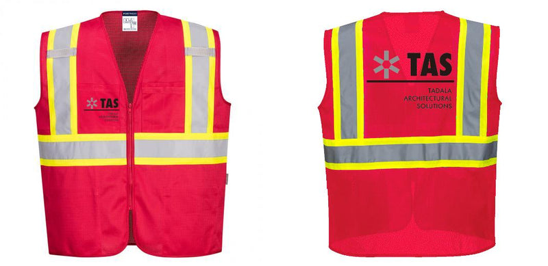 Custom RED Safety Vest Reflective High Visibility with Pockets