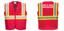 Custom RED Safety Vest Reflective High Visibility with Pockets