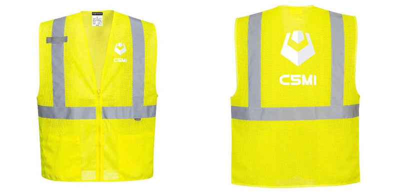Custom Hi-Vis Yellow Safety Vest – Mesh, Reflective, Zipper Front, ANSI Class 2