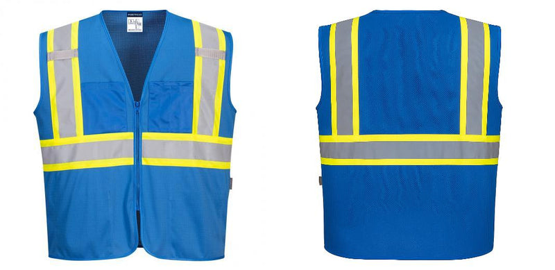 Custom Royal Blue Safety Vest Reflective High Visibility with Pockets
