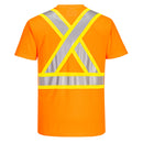 Back view of orange contrast-tape X-back ANSI Class 2 short-sleeve safety T-shirt