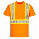 Front view of orange contrast-tape X-back ANSI Class 2 short-sleeve safety T-shirt
