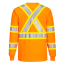 Back view of orange contrast-tape X-back ANSI Class 3 long-sleeve safety shirt