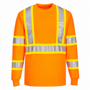Front view of orange contrast-tape X-back ANSI Class 3 long-sleeve safety shirt