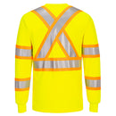 Back view of yellow contrast-tape X-back ANSI Class 3 long-sleeve safety shirt