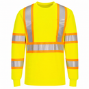 Front view of yellow contrast-tape X-back ANSI Class 3 long-sleeve safety shirt