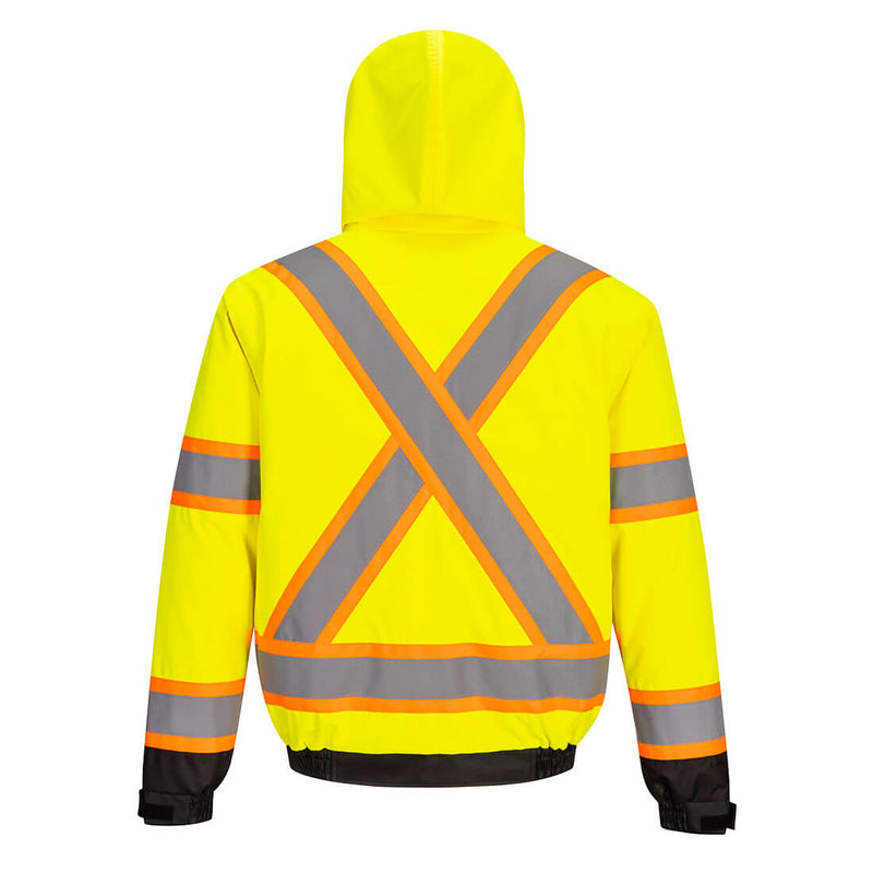 Custom Hi-Vis YELLOW Winter Bomber Jacket with X-Back & Contrast Tape